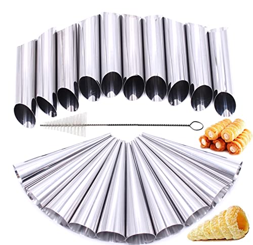 FIVOENDAR Stainless Steel Cream Horn Molds - 21 Pcs, Cannoli Form Tubes, Croissant Baking Molds with Cleaning Brush - Image 1