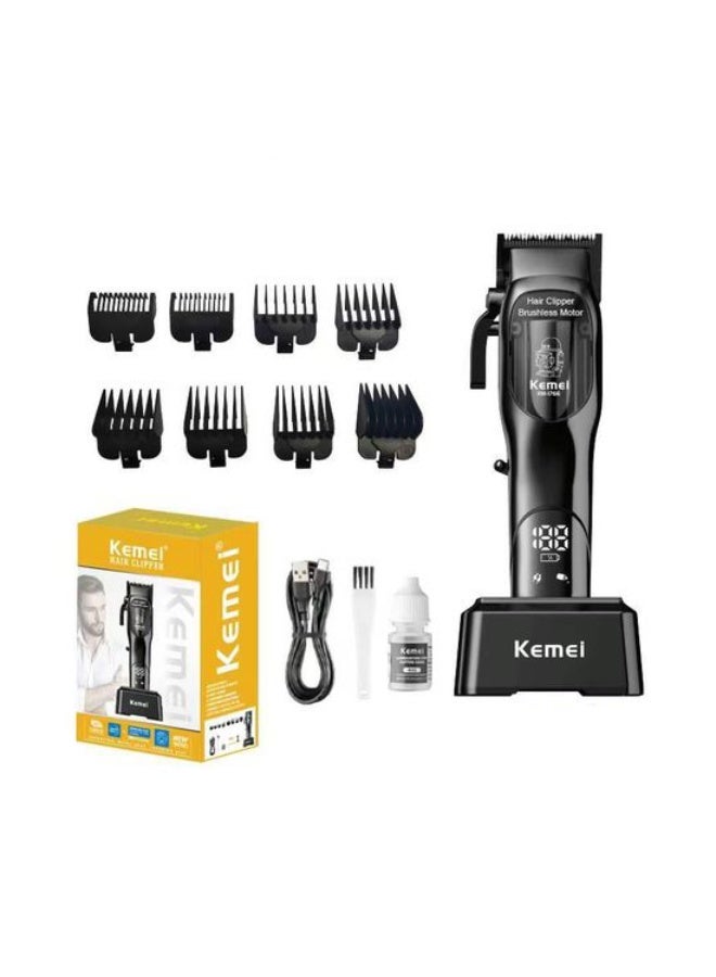 ماكينة الحلاقة الإحترافيه للصالونات KM-1766 بقاعدة شحن و شاشه ديجيتال و ثمانية أمشاط للتدريج تعمل حتى 200 دقيقه متواصلين - Image 1