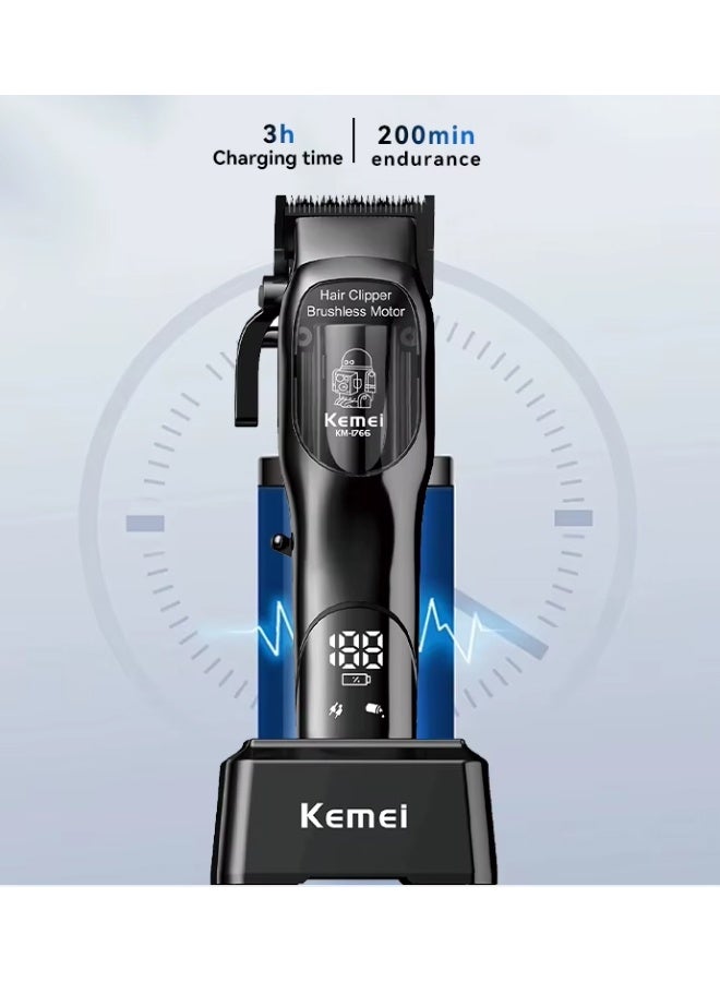 ماكينة الحلاقة الإحترافيه للصالونات KM-1766 بقاعدة شحن و شاشه ديجيتال و ثمانية أمشاط للتدريج تعمل حتى 200 دقيقه متواصلين - Image 4