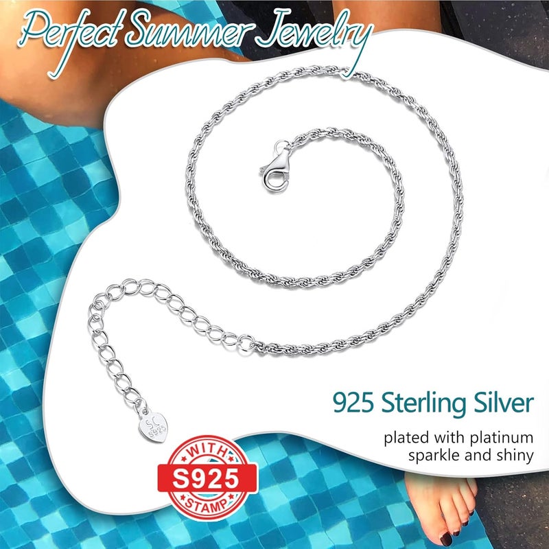 PROSILVER 925 Sterling Silver Ankle Bracelets For Women, Stylish Chain Anklets, Summer Beach Jewelry, 8.6-10.6 Inch Adjustable, Come with Box - Image 3