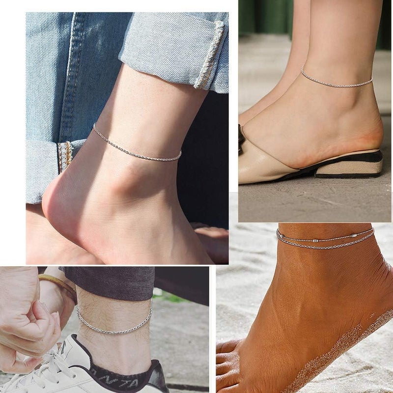 PROSILVER 925 Sterling Silver Ankle Bracelets For Women, Stylish Chain Anklets, Summer Beach Jewelry, 8.6-10.6 Inch Adjustable, Come with Box - Image 2