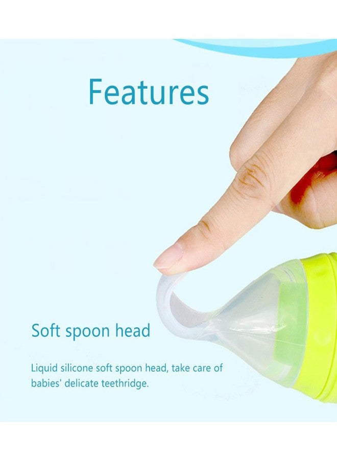 Joy Buzz Baby Feeding Product | Silicone Squeezy Food Feeder Bottle with Spoon & Finger Toothbrush for (Pack of 3, Green-2) - Image 3