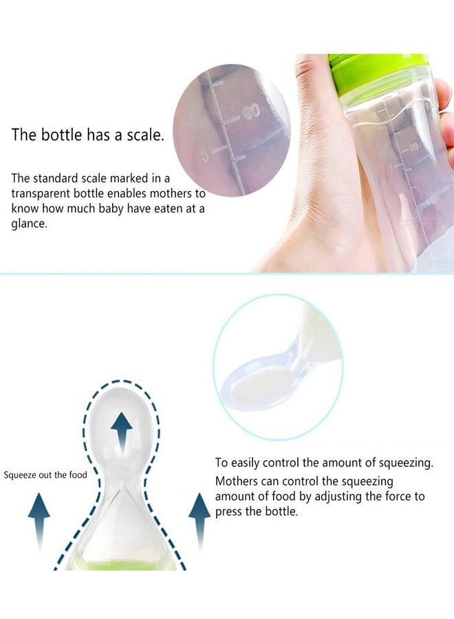 Joy Buzz Baby Feeding Product | Silicone Squeezy Food Feeder Bottle with Spoon & Finger Toothbrush for (Pack of 3, Green-2) - Image 4