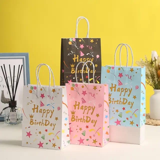 Generic Rich Decoration 6pcsHappy Birthday Printed Colorful Paper Bag with Handle 10.6x8.3x4.3 Inch Gift Paper Bags Wedding Holiday Decoration Party Supplies  - Image 2