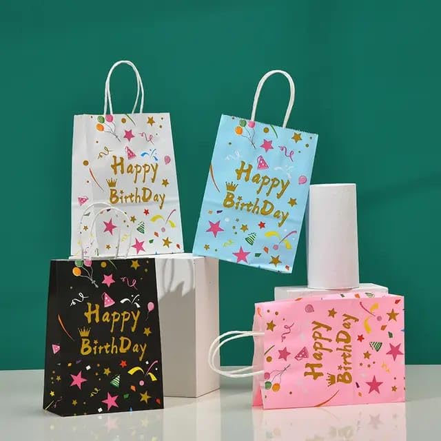 Generic Rich Decoration 6pcsHappy Birthday Printed Colorful Paper Bag with Handle 10.6x8.3x4.3 Inch Gift Paper Bags Wedding Holiday Decoration Party Supplies  - Image 3
