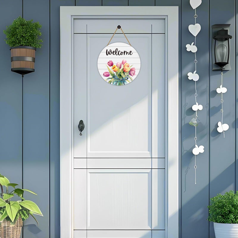 YUNKKIN Spring Decorations for Home Spring Door Decor Mason Jar Tulip Wall Decor Wooden Tulip Wreaths for Front Door Hanger Welcome Sign for Porch Wall Indoor Home Decor (Tulip) - Image 3