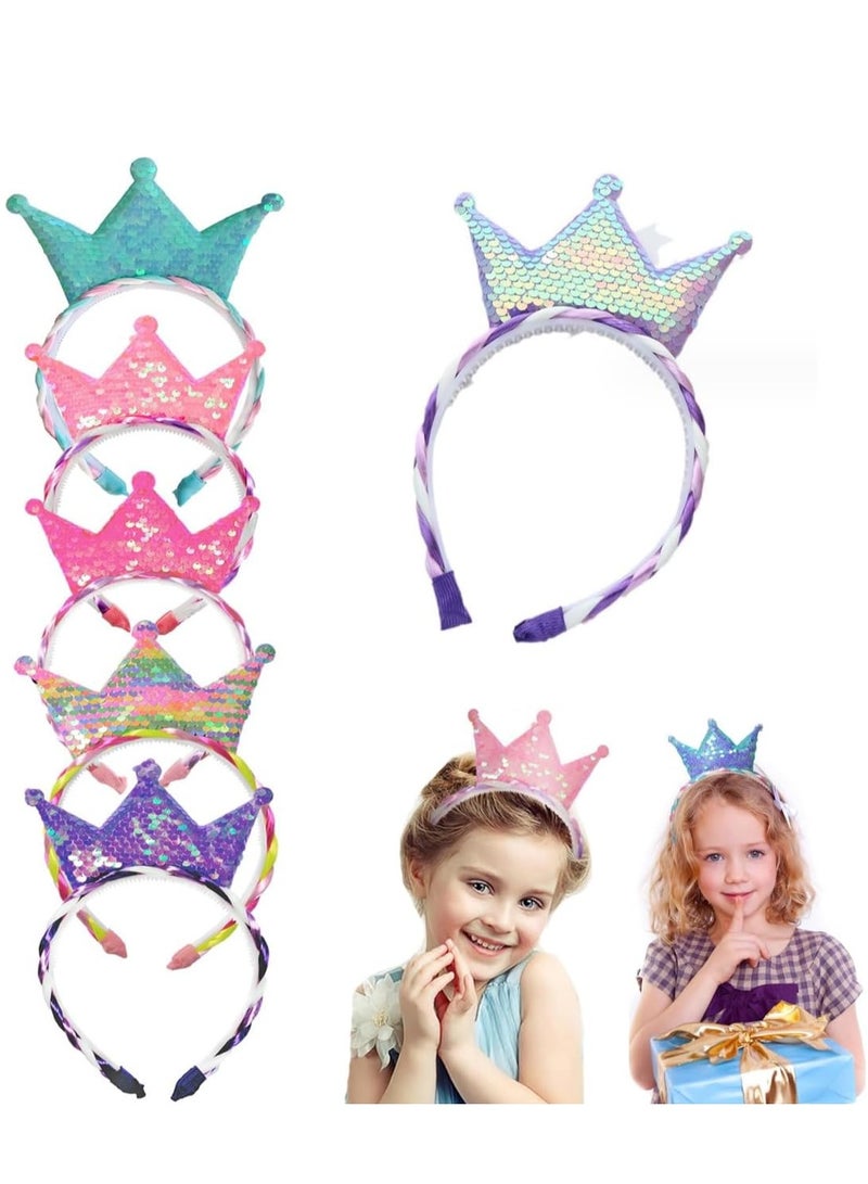 KASTWAVE 5 Packs Princess Crown Headband for Girls, Princess Party Favor, Kids Birthday Party Favors, Sequin Cown Headband Accessories, Dress up Women's Birthday - Image 1