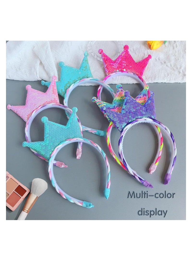 KASTWAVE 5 Packs Princess Crown Headband for Girls, Princess Party Favor, Kids Birthday Party Favors, Sequin Cown Headband Accessories, Dress up Women's Birthday - Image 4