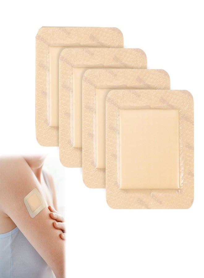 BCNJEPIN 4PCS Waterproof Bandage, Bed Sore Dressing, Silicone Foam Dressing 7.5x7.5cm Wound Dressing with Border Adhesive Waterproof Central Ultra Absorbent-Foam (1.7X 1.7Inch) Square Waterproof Silicone Wound Bandage - Image 1