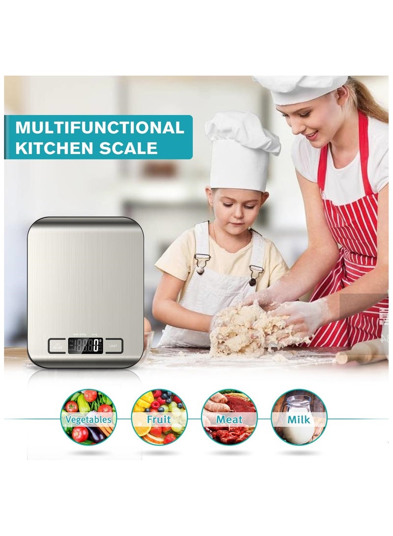 Space Digital Food Scale, High Precision Kitchen Scale, Measures in Grams and Ounces for Cooking and Baking, 5 Units with Tare Function, Stainless Surface, Rechargeable - Silver - Image 5