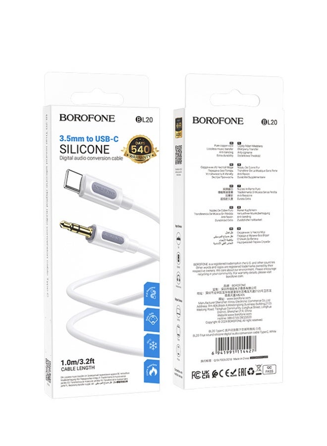 بوروفون Borofone Cable AUX BL20 - jack 3,5mm to Type C - 1 metr white - Image 4