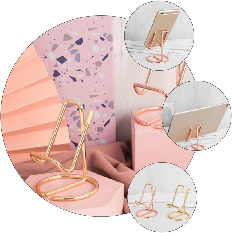 2pcs Metal Mobile Phone and Tablet Stand Desktop Holder Universal Iron Bracket for Office and Home Use in Yellow and Pink Tone - Image 3