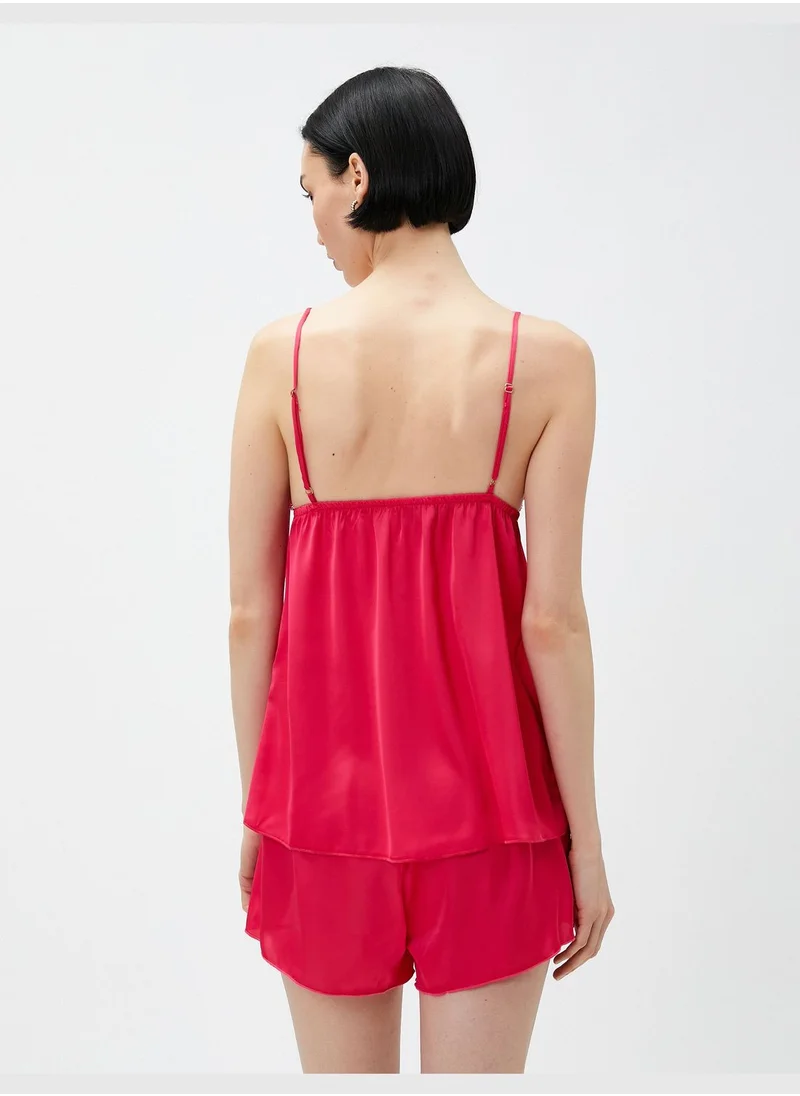 KOTON Satin Spaghetti Strappy Lacy Babydoll