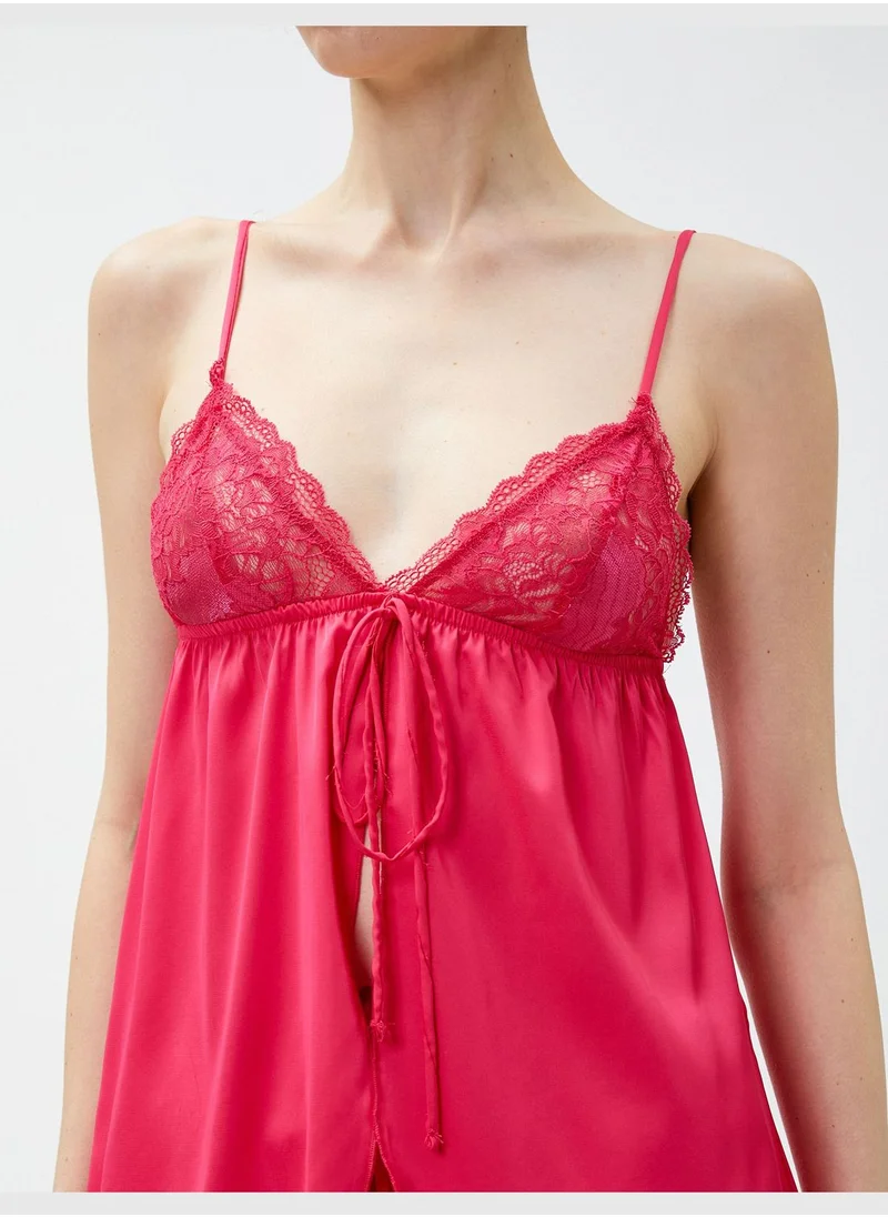 KOTON Satin Spaghetti Strappy Lacy Babydoll