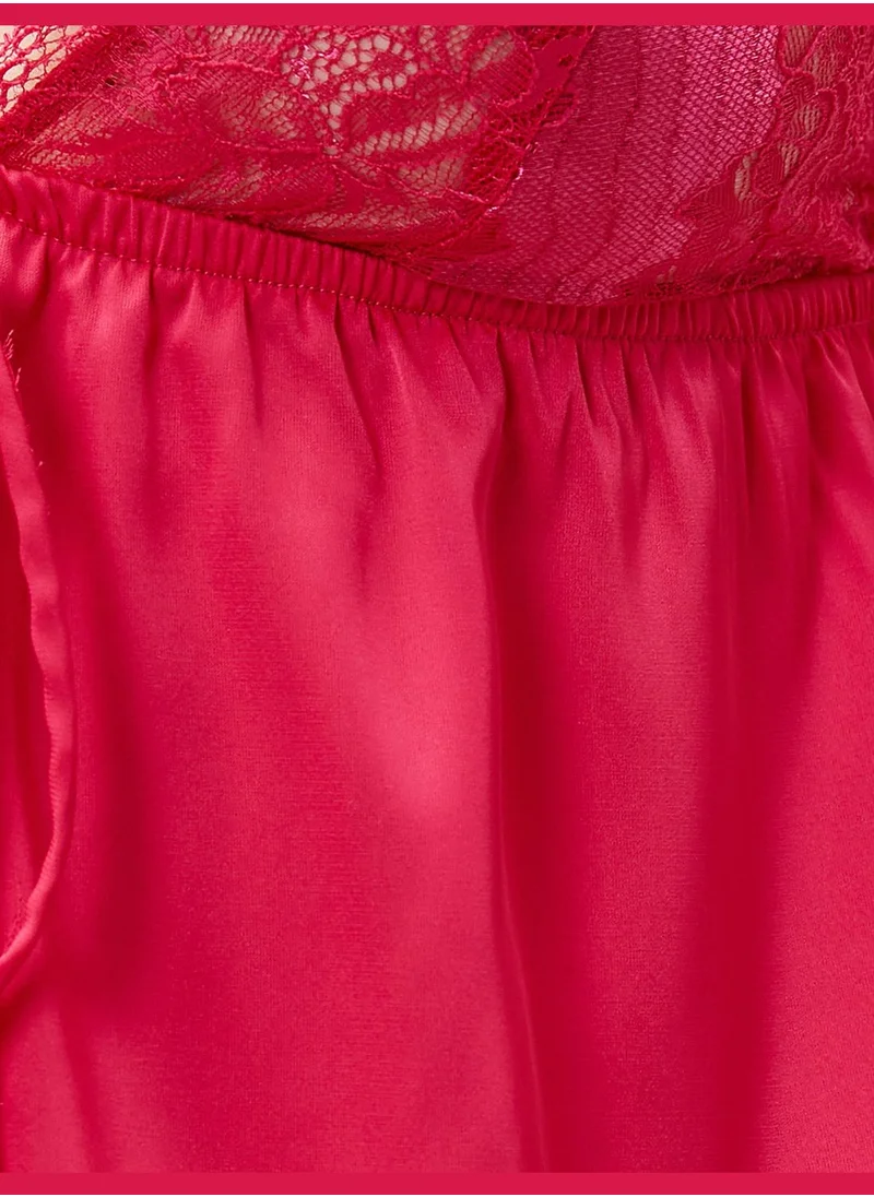 KOTON Satin Spaghetti Strappy Lacy Babydoll