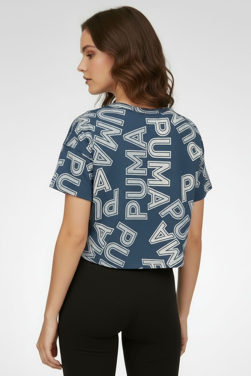 PUMA تي شيرت تدريب قصير الأكمام للنساء، أزرق رمادي - Image 5