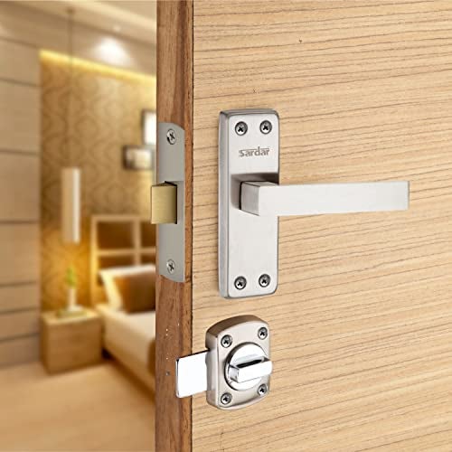 SARDAR Square 5" Stainless Steel Iron Bathroom Door Handle Set with Keyless Baby Latch/Tower Bolt/Push to Close Latch, Pull Handle - Image 1