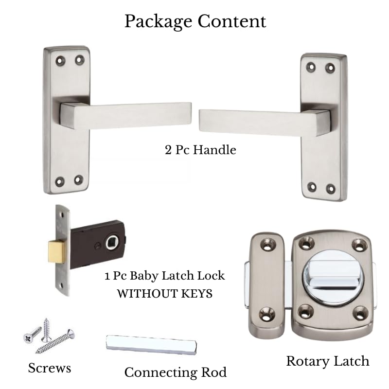 SARDAR Square 5" Stainless Steel Iron Bathroom Door Handle Set with Keyless Baby Latch/Tower Bolt/Push to Close Latch, Pull Handle - Image 3