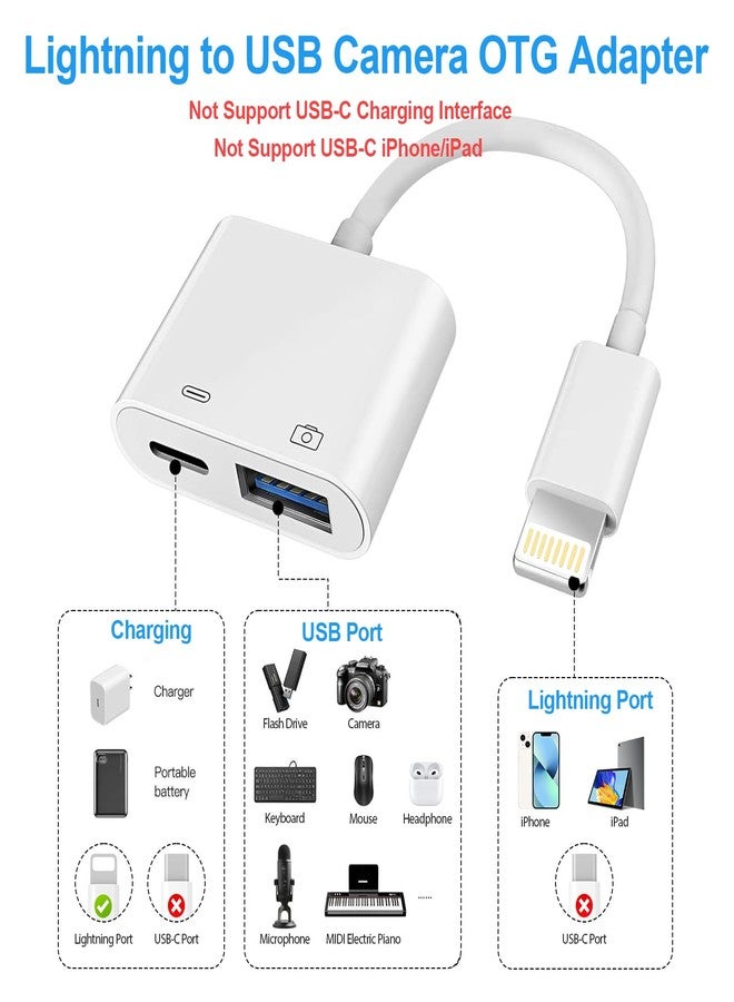 محول كاميرا Denlane Lightning إلى USB لأجهزة iPhone، [معتمد من Apple MFi] محول USB 3.0 أنثى لأجهزة iPad مع منفذ شحن، محول OTG يعمل بتقنية التوصيل والتشغيل، يدعم قارئ البطاقات، محركات أقراص USB المحمولة، لوحة المفاتيح - Image 2