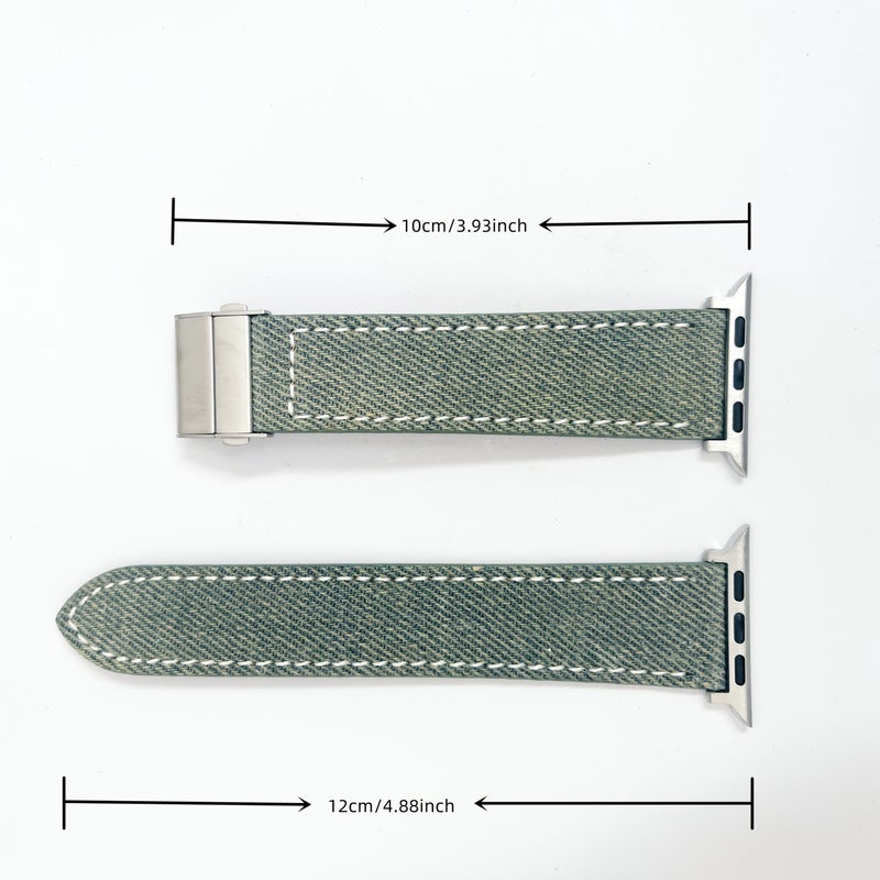 Vintage Denim Apple Watch Band Compatible 42mm 44mm 45mm 49mm Dark Blue Metal Buckle White Reinforced Stitching - Image 2