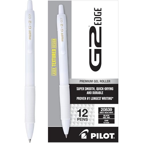 PILOT G2 Premium Gel Roller Pens, Edge White Pen, Sensory Writing Experience, Fine Point 0.7 mm, 12ct Box - Ideal for School, Journaling & Office Writing - Image 1
