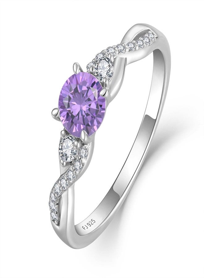 FJ Promise Rings for Her 18K White Gold Plated 925 Sterling Silver Engagement Anniversary Wedding Eternity Ring Amethyst February Birthstone Jewelry for Women Size 8 - Image 1