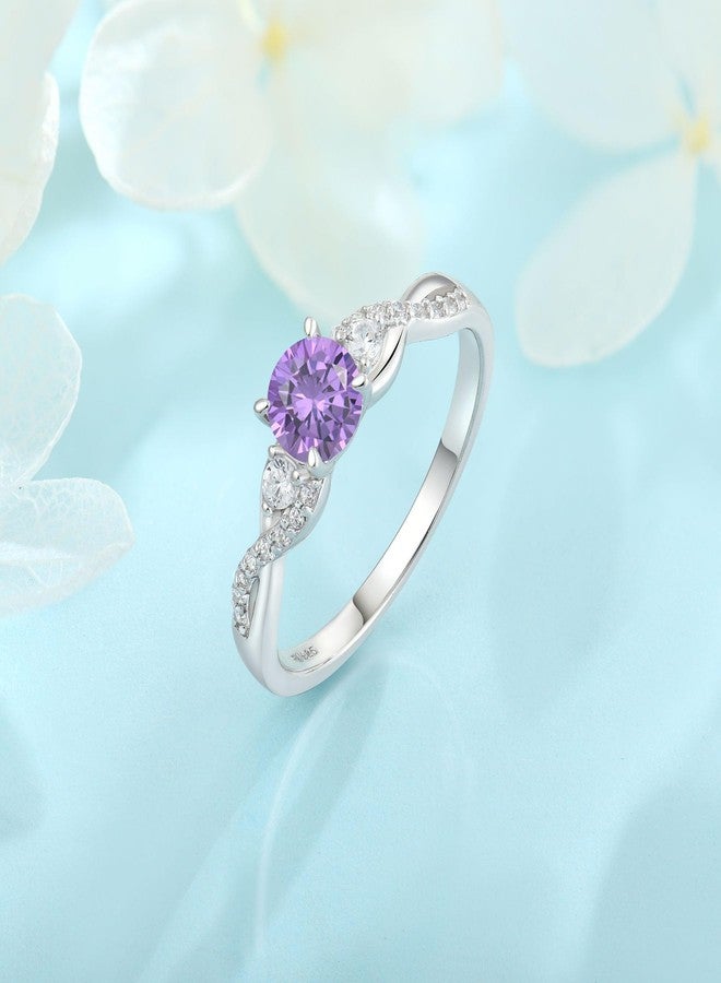 FJ Promise Rings for Her 18K White Gold Plated 925 Sterling Silver Engagement Anniversary Wedding Eternity Ring Amethyst February Birthstone Jewelry for Women Size 8 - Image 4