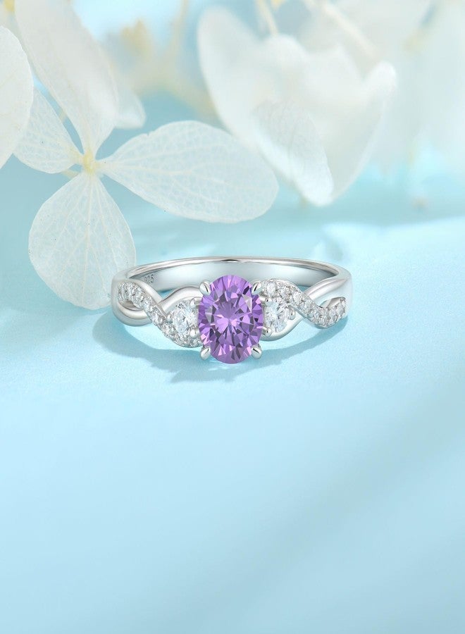 FJ Promise Rings for Her 18K White Gold Plated 925 Sterling Silver Engagement Anniversary Wedding Eternity Ring Amethyst February Birthstone Jewelry for Women Size 8 - Image 5