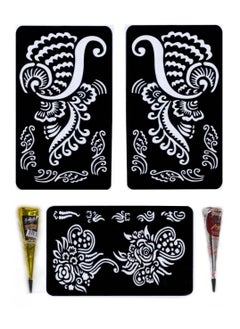 Henna Mehndi Stencil/Templates Temporary Tattoo Kit, Self Adhesive Mehndi Sticker-black/cherry Mehandi cube with 3 Sticker-(2 Mehendi cube Black and cherry with 3 Tattoo Stickers.)
