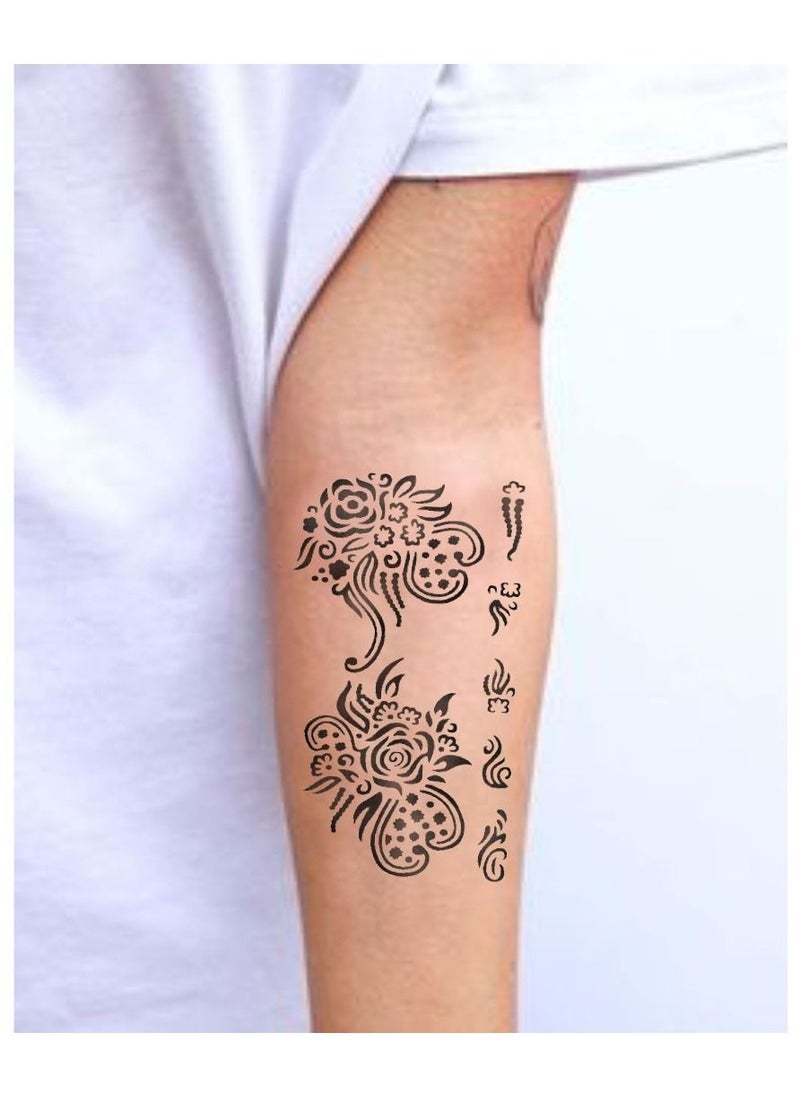 Golecha - Henna Mehndi Stencil/Templates Temporary Tattoo Kit, Self Adhesive Mehndi Sticker-black/cherry Mehandi cube with 3 Sticker-(2 Mehendi cube Black and cherry with 3 Tattoo Stickers.) - Image 1