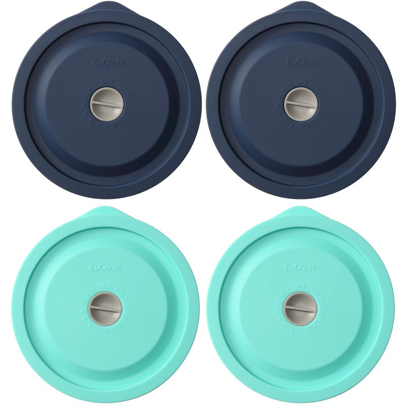 EuChoiz Replacement Lids for Pyrex 7200-PC 2 Cup, Silicone Round Storage Cover Lid for Anchor Hocking Glass Bowl 4 Pack with Date Mark - Image 1