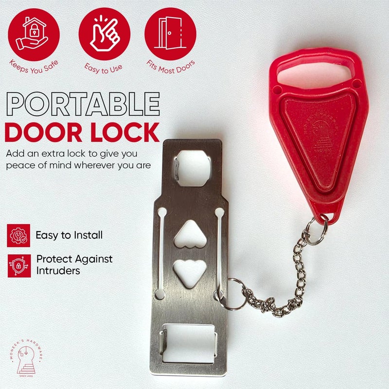 Moneek's Hardware Portable Door Lock Extra Security Essential Safety & Privacy Travel Lockdown, Prevent Entry Stopper, Protect Family While Traveling Home Bedroom Hotel Apartment College (1 Red) - Image 4