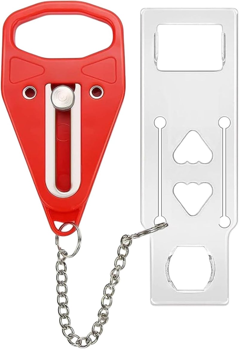 Moneek's Hardware Portable Door Lock Extra Security Essential Safety & Privacy Travel Lockdown, Prevent Entry Stopper, Protect Family While Traveling Home Bedroom Hotel Apartment College (1 Red) - Image 1
