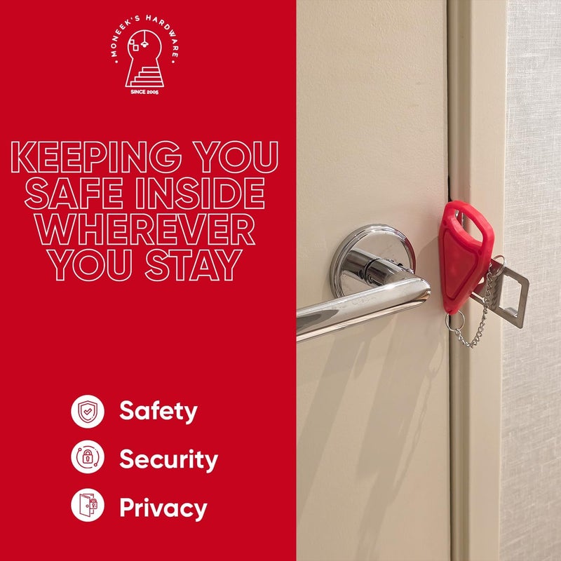 Moneek's Hardware Portable Door Lock Extra Security Essential Safety & Privacy Travel Lockdown, Prevent Entry Stopper, Protect Family While Traveling Home Bedroom Hotel Apartment College (1 Red) - Image 5