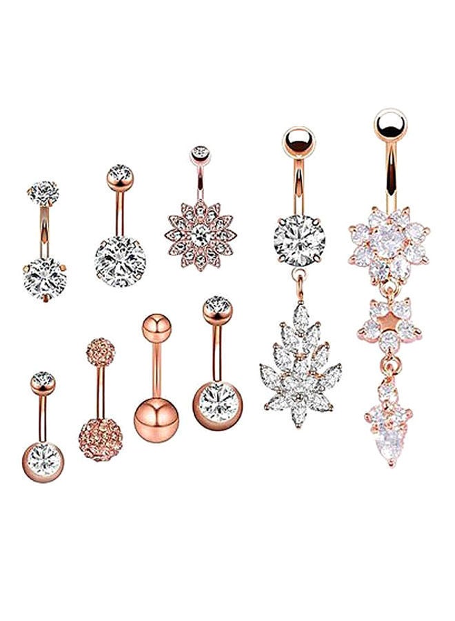 مجموعة حلق للبطن بتصميم أزرار مصنوعة من الستانلس ستيل مكونة 9 قطع