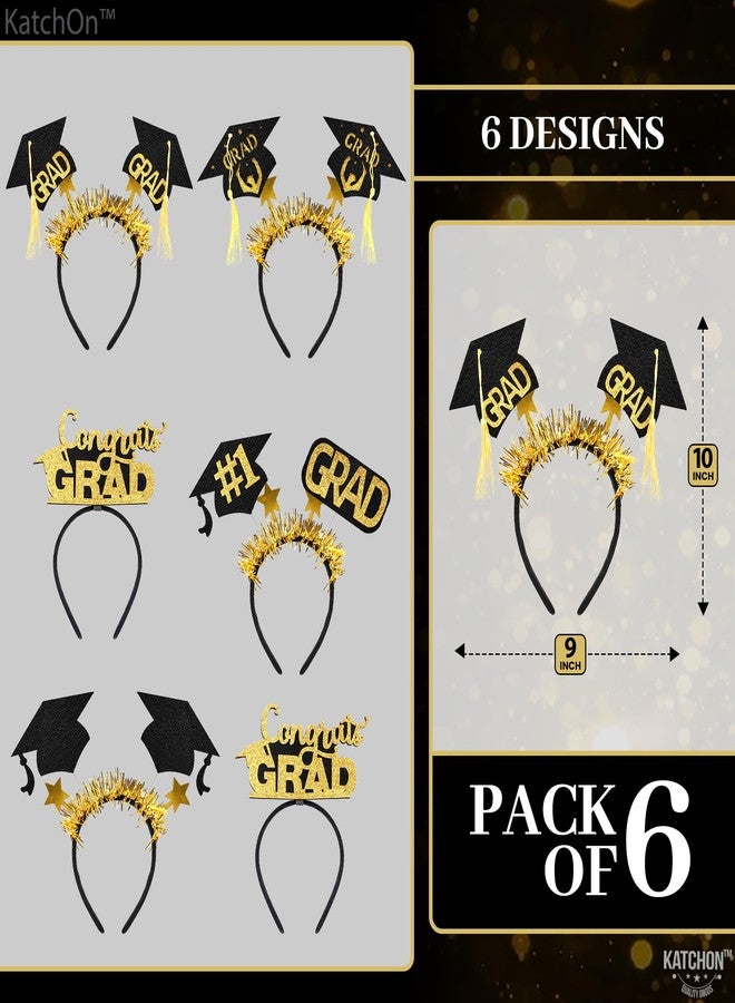 KatchOn, Congrats Grad Graduation Cap Headband - Pack of 6 | Felt Graduation Headbands, Graduation Decorations 2025 Black and Gold | Headband for Graduation Cap | Graduation Party Favors 2025 - Image 2