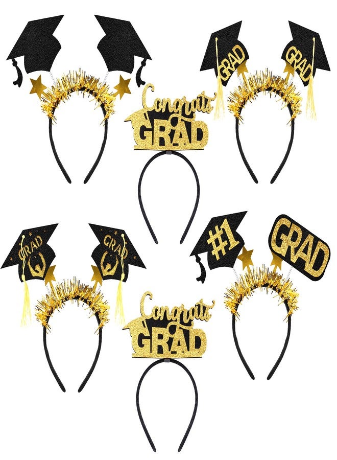 KatchOn, Congrats Grad Graduation Cap Headband - Pack of 6 | Felt Graduation Headbands, Graduation Decorations 2025 Black and Gold | Headband for Graduation Cap | Graduation Party Favors 2025 - Image 1
