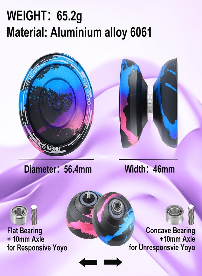 FETESNICE Y26 Professional Butterfly Yo-Yo - Dual Mode Responsive/Unresponsive Finger Spin Yoyo for Kids, Adults & Competition Players | Pro Yo-Yo with 10 Strings + Case & Gloves（Black Blue Pink） - Image 4