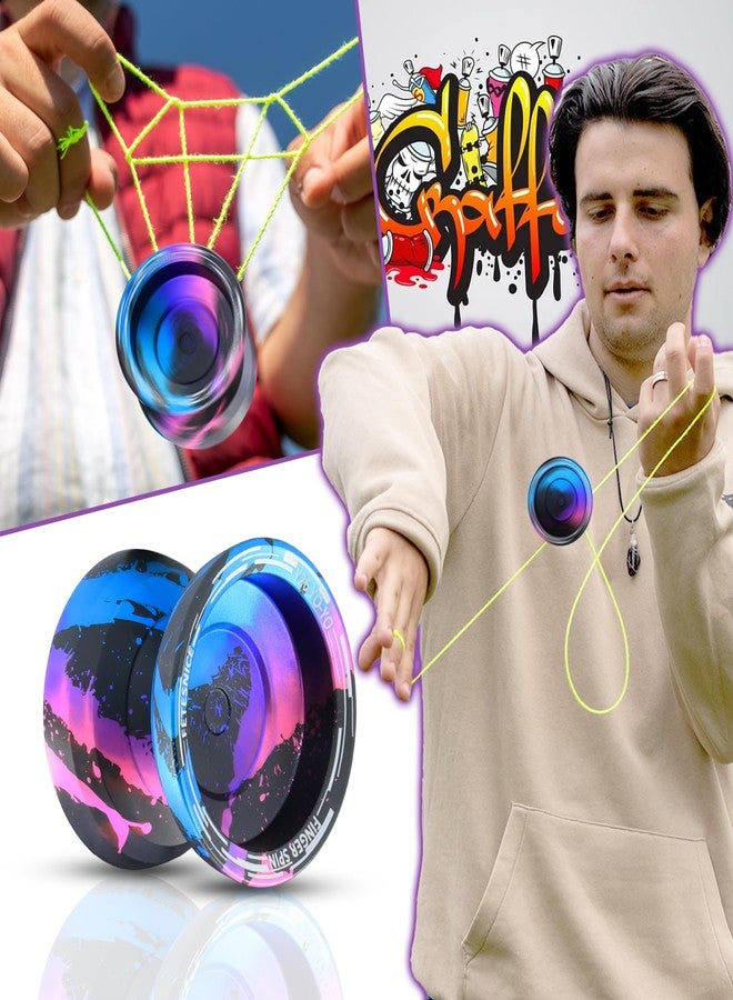 FETESNICE Y26 Professional Butterfly Yo-Yo - Dual Mode Responsive/Unresponsive Finger Spin Yoyo for Kids, Adults & Competition Players | Pro Yo-Yo with 10 Strings + Case & Gloves（Black Blue Pink） - Image 3