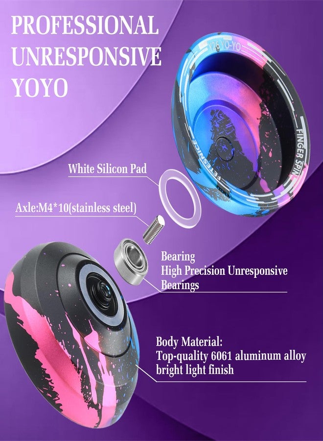 FETESNICE Y26 Professional Butterfly Yo-Yo - Dual Mode Responsive/Unresponsive Finger Spin Yoyo for Kids, Adults & Competition Players | Pro Yo-Yo with 10 Strings + Case & Gloves（Black Blue Pink） - Image 5