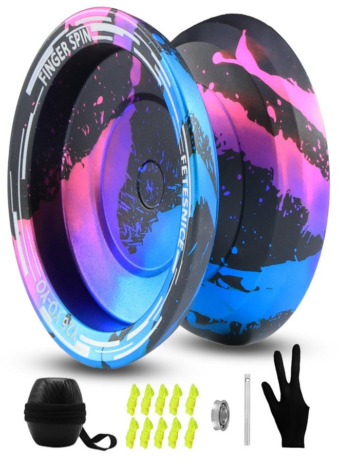 FETESNICE Y26 Professional Butterfly Yo-Yo - Dual Mode Responsive/Unresponsive Finger Spin Yoyo for Kids, Adults & Competition Players | Pro Yo-Yo with 10 Strings + Case & Gloves（Black Blue Pink） - Image 1