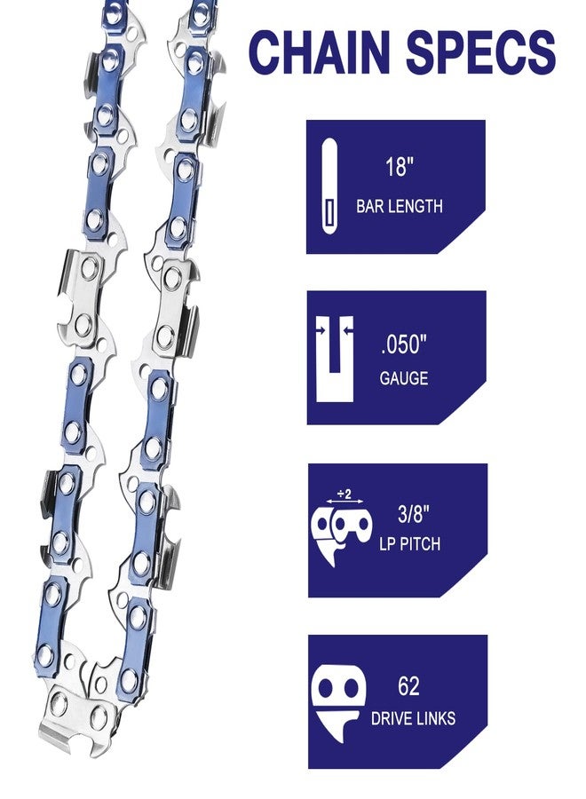 FUNKYWOO 4 Pack 18 Inch Chainsaw Chain 3/8" LP Pitch .050'' Gauge 62 Drive Links Fits Husqvarna, Echo, Poulan, Craftsman and more - Image 2