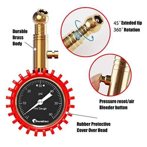 AWELTEC Tire Pressure Gauge 0-60 PSI - Heavy Duty Tire Gauge High Accurate with Large 2 Inch Easy to Read Glow Dial, Low – High Tire Gauge for Car, SUV & Truck Tires - Image 2