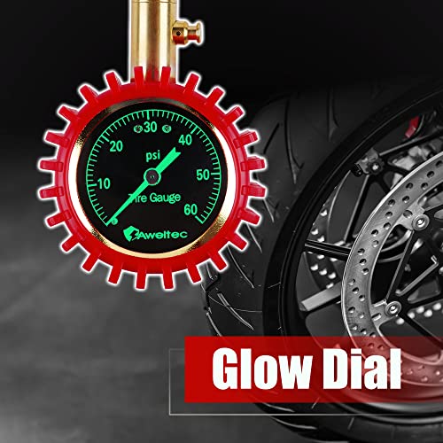 AWELTEC Tire Pressure Gauge 0-60 PSI - Heavy Duty Tire Gauge High Accurate with Large 2 Inch Easy to Read Glow Dial, Low – High Tire Gauge for Car, SUV & Truck Tires - Image 4