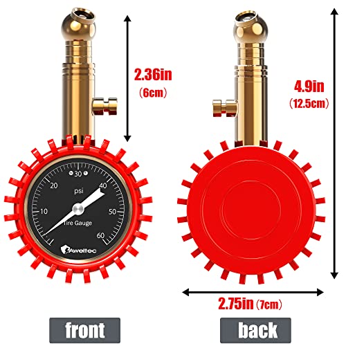 AWELTEC Tire Pressure Gauge 0-60 PSI - Heavy Duty Tire Gauge High Accurate with Large 2 Inch Easy to Read Glow Dial, Low – High Tire Gauge for Car, SUV & Truck Tires - Image 3