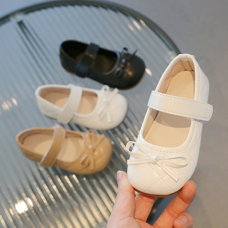 2025 Spring New Bowknot Girls' Princess Shoes Korean Version Soft Sole Velcro Children'S Leather Shoes Casual Baby Shoes - Image 2