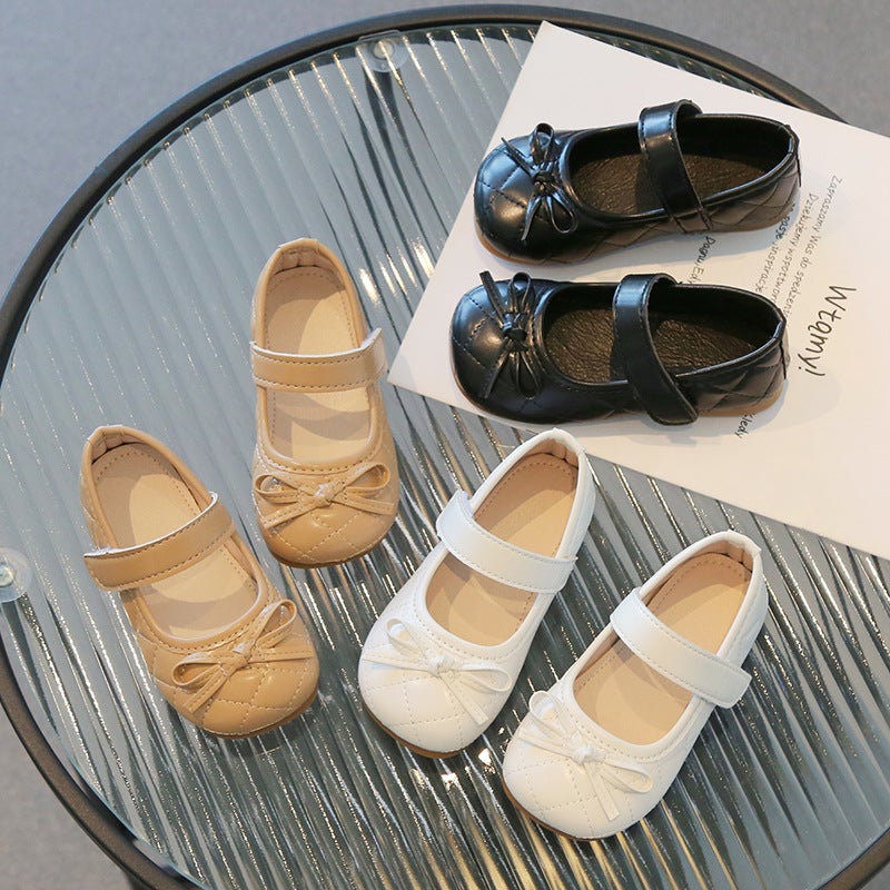 2025 Spring New Bowknot Girls' Princess Shoes Korean Version Soft Sole Velcro Children'S Leather Shoes Casual Baby Shoes - Image 3