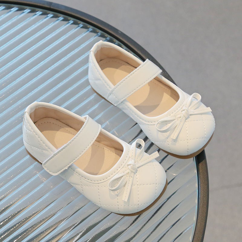 2025 Spring New Bowknot Girls' Princess Shoes Korean Version Soft Sole Velcro Children'S Leather Shoes Casual Baby Shoes - Image 1