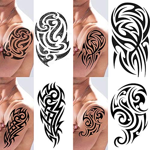 Weekend Tattoos 4 Pack Stick on black temporary tattoo maui tribal body art sticker transfer for arms shoulder aztec polynesian samoan hawaiian for adult men and women (4 x all tribal tattoo designs) - Image 1