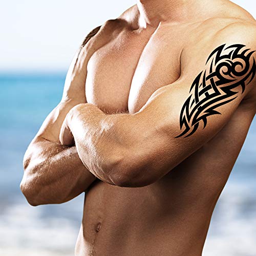 Weekend Tattoos 4 Pack Stick on black temporary tattoo maui tribal body art sticker transfer for arms shoulder aztec polynesian samoan hawaiian for adult men and women (4 x all tribal tattoo designs) - Image 4